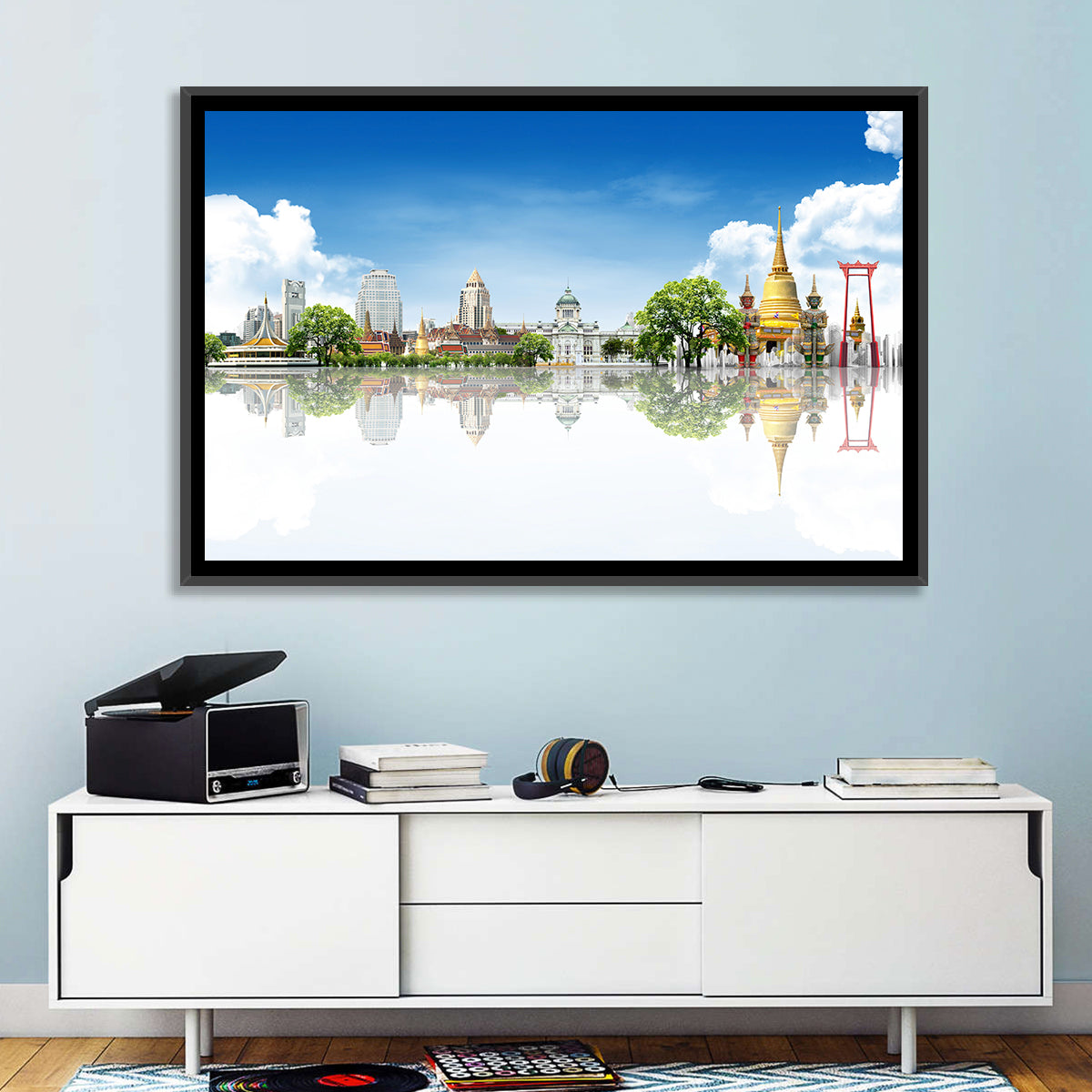 Bangkok Landmarks Reflection Scene Wall Art in a room, landscape