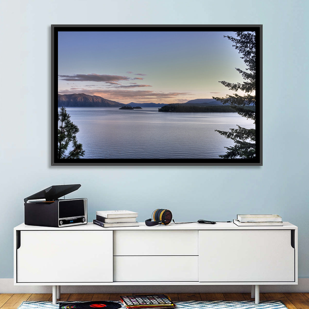 Lake Pend Oreille at Dusk Wall Art in a room, landscape