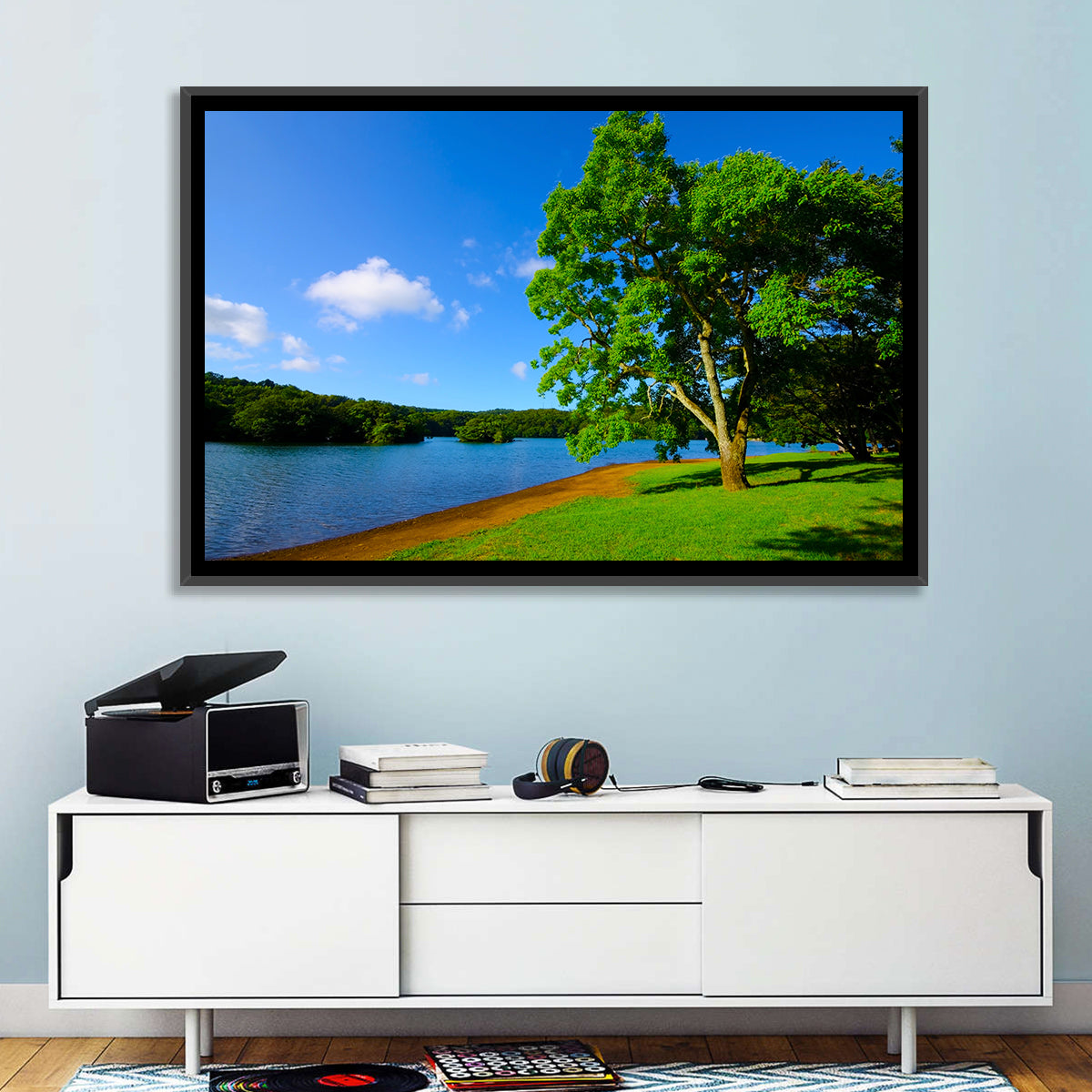 Lake Ippeki Solitary Tree Wall Art in a room, landscape