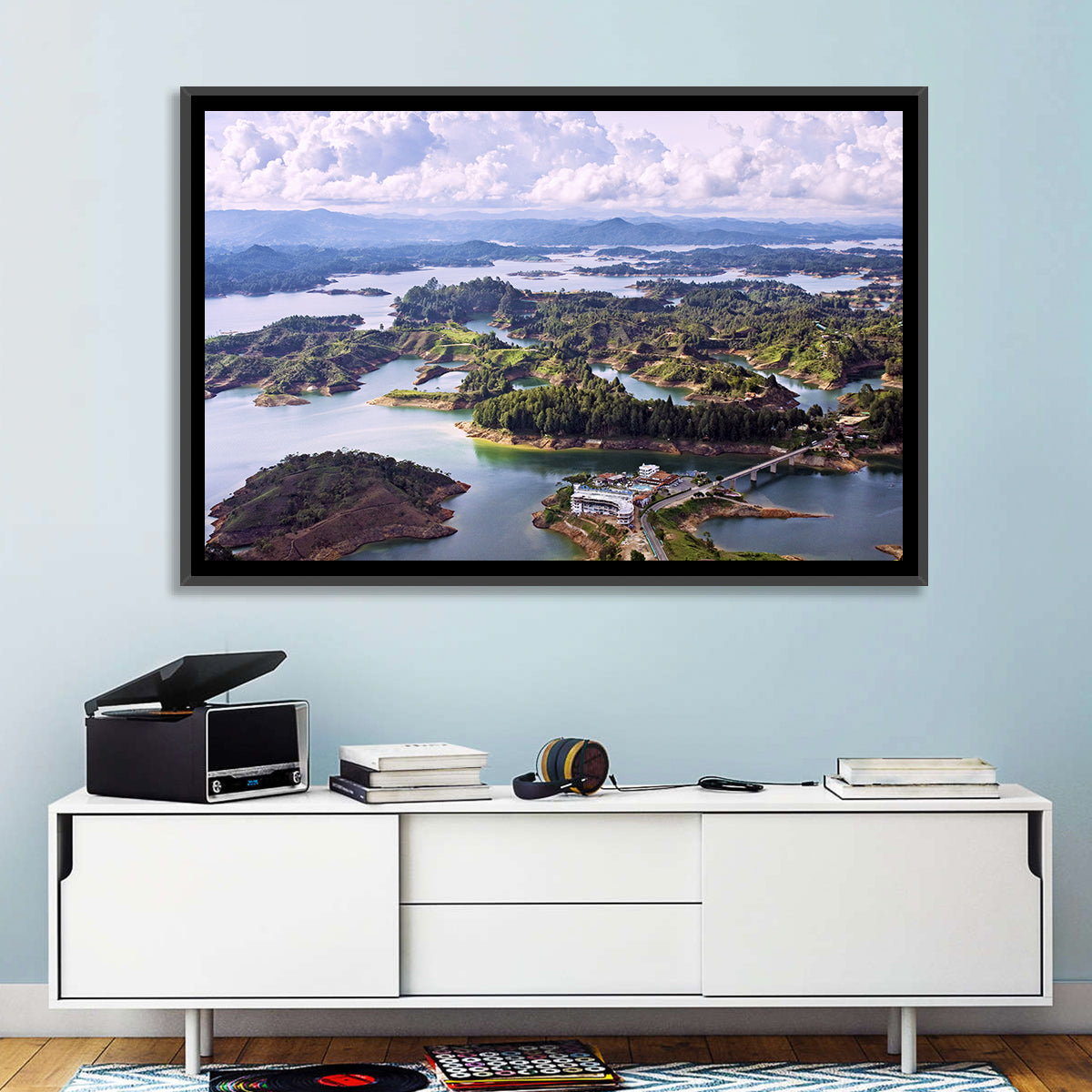 Guatapé Reservoir Aerial View Wall Art in a room, landscape