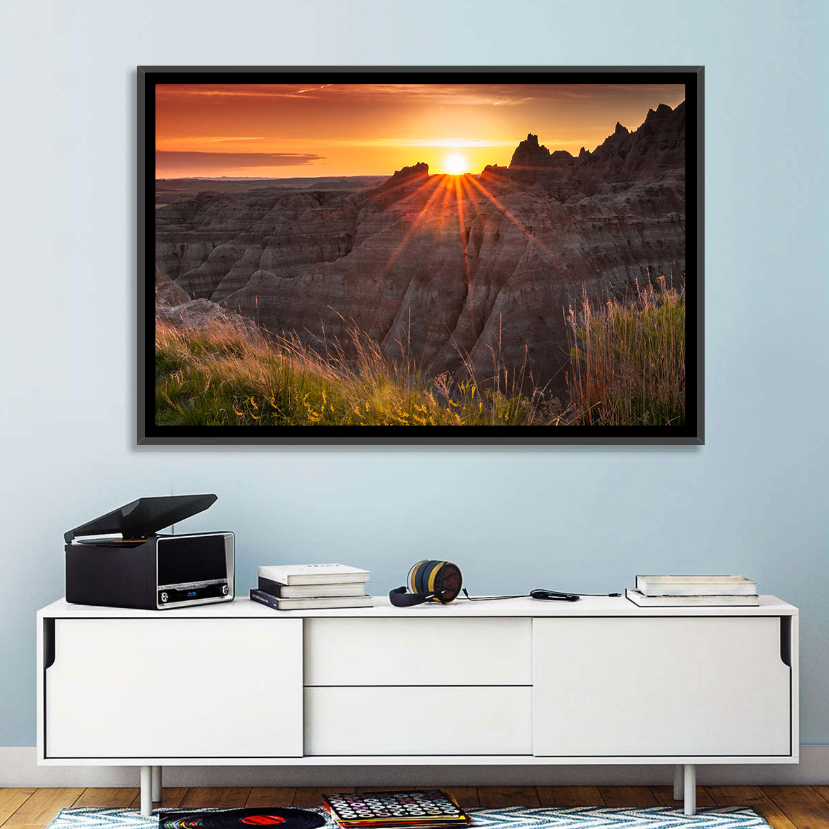Badlands National Park Sunset Wall Art in a room, landscape