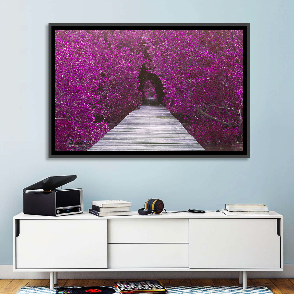 Magenta Mangrove Pathway Wall Art in a room, landscape