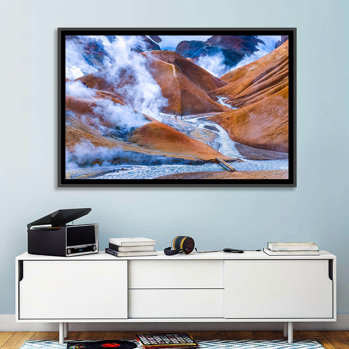 Geothermal Valley with Footbridge Wall Art in a room, landscape