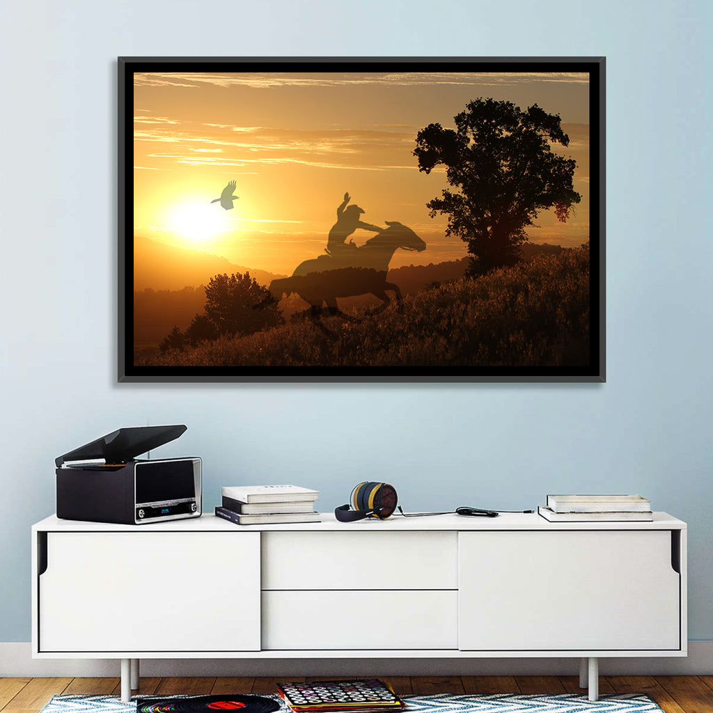 Cowboy Silhouette at Golden Sunset Wall Art