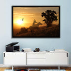 Cowboy Silhouette at Golden Sunset Wall Art