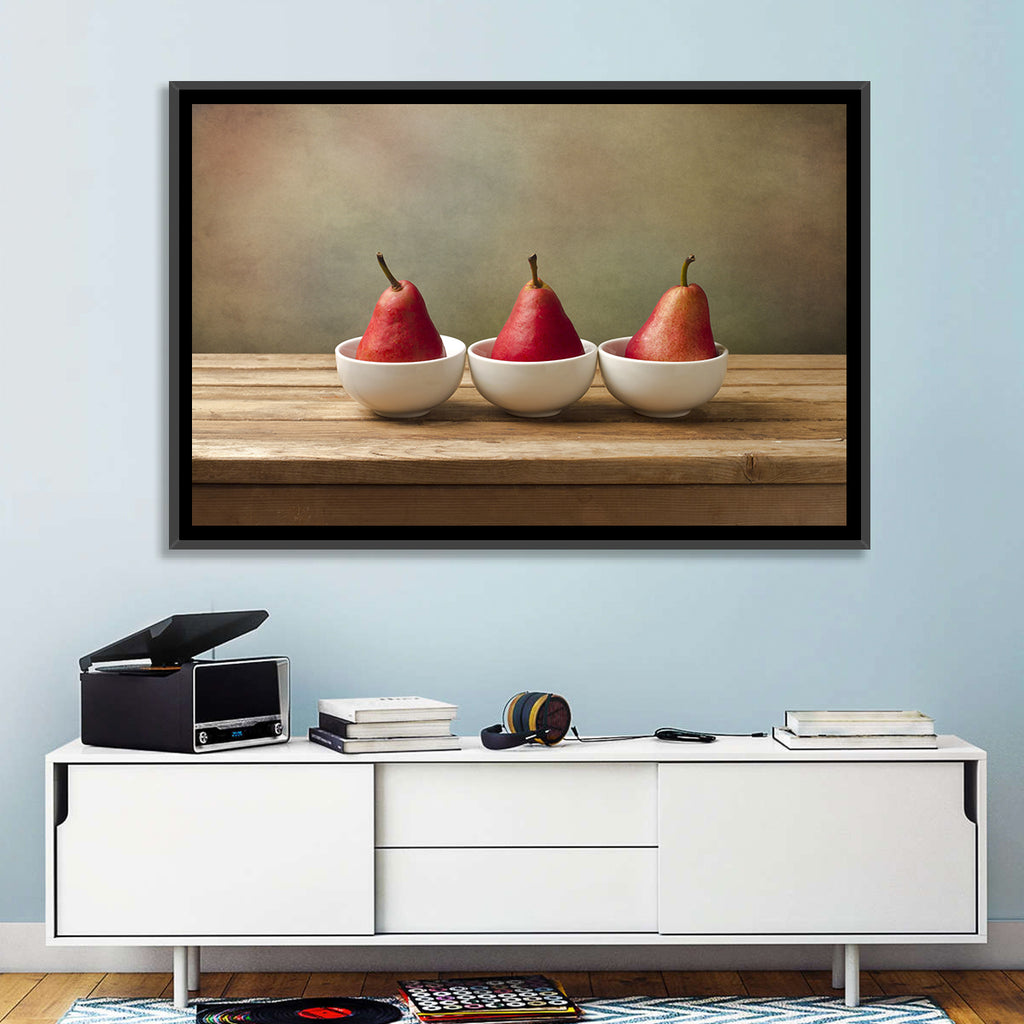 Three Red Pears in Bowls Wall Art