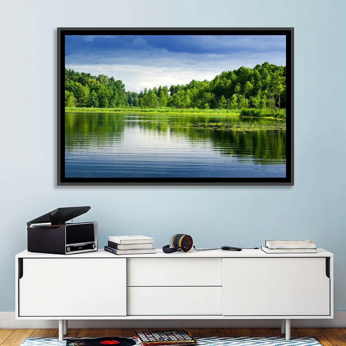 Mazury Forest Lake Wall Art in a room, landscape