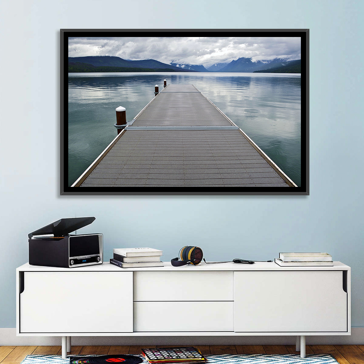 Lake Mcdonald Wooden Dock Wall Art in a room, landscape