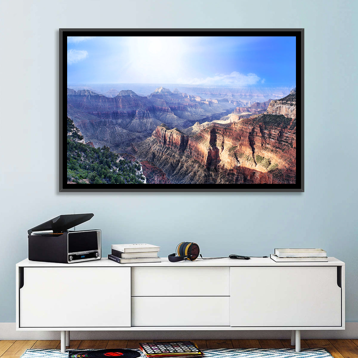 Grand Canyon Sunlit Vista Wall Art in a room, landscape
