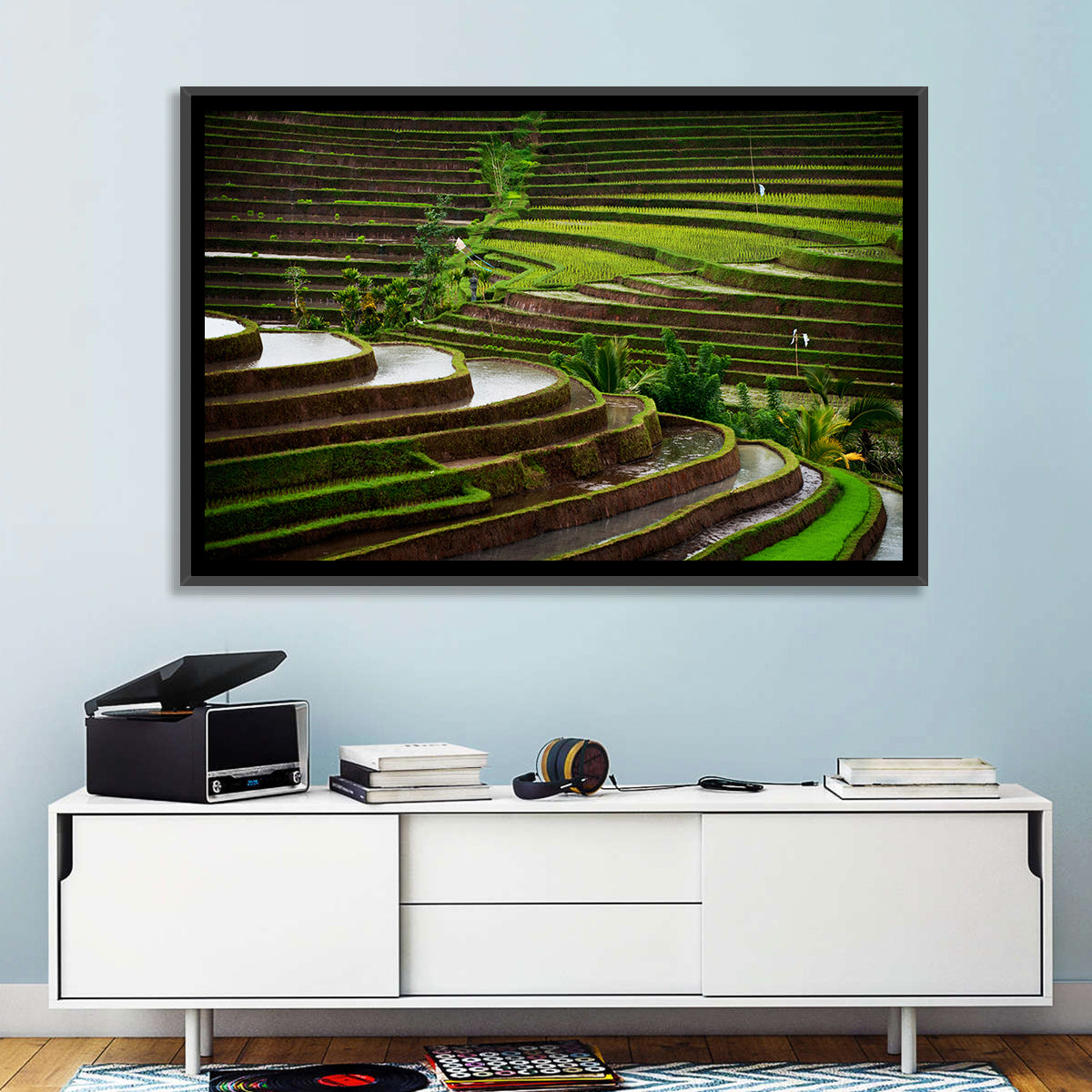Lush Rice Terraces Wall Art in a room, landscape