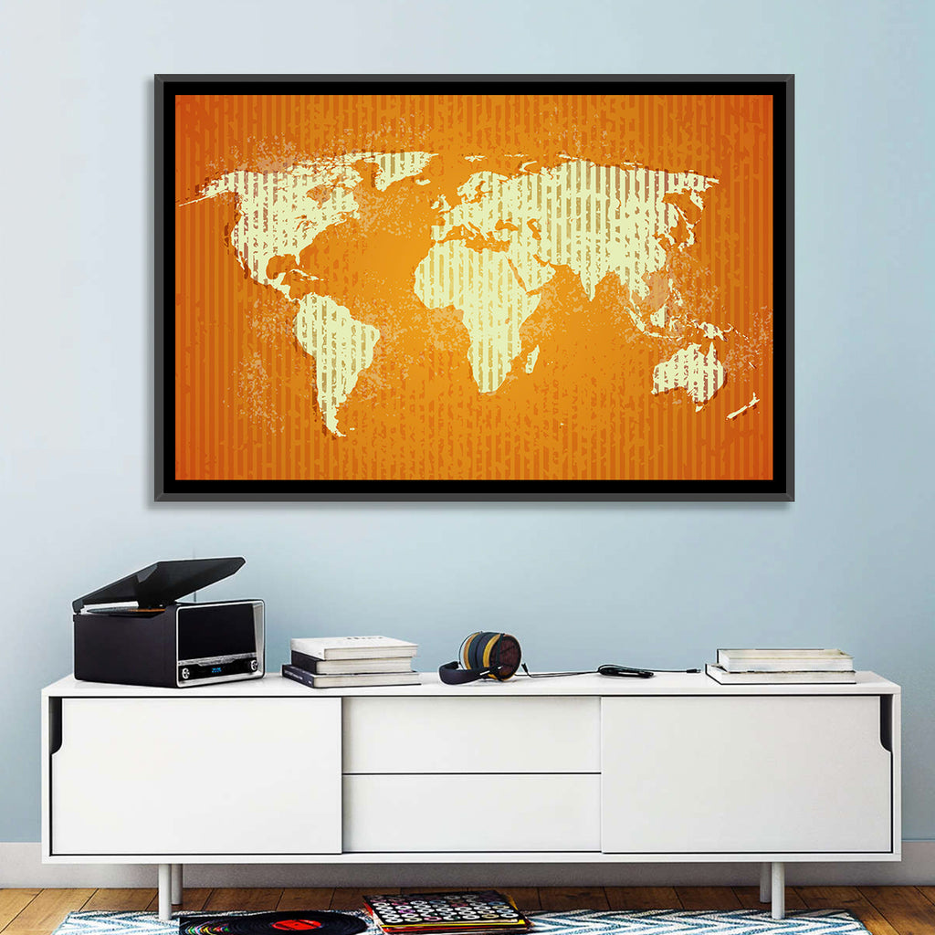 Vintage Orange World Map Wall Art