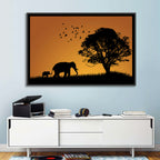 Elephant Family at Golden Sunset Wall Art