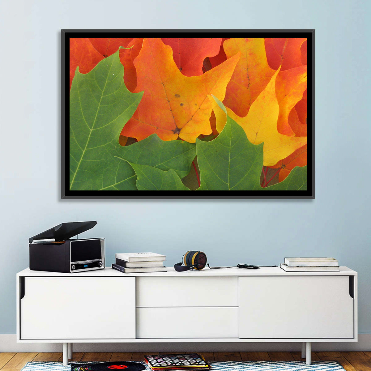 Autumn Maple Leaves Wall Art in a room, landscape