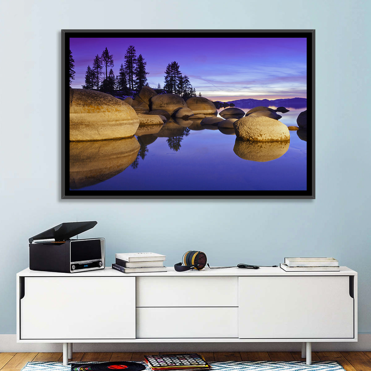 Lake Tahoe Twilight Wall Art in a room, landscape