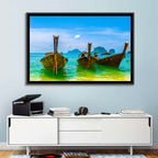 Three Long-tail Boats on Turquoise Water Wall Art