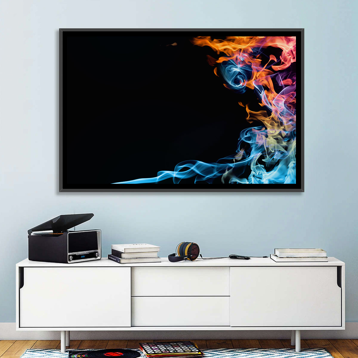 Glowing Flame Abstract Wall Art in a room, landscape