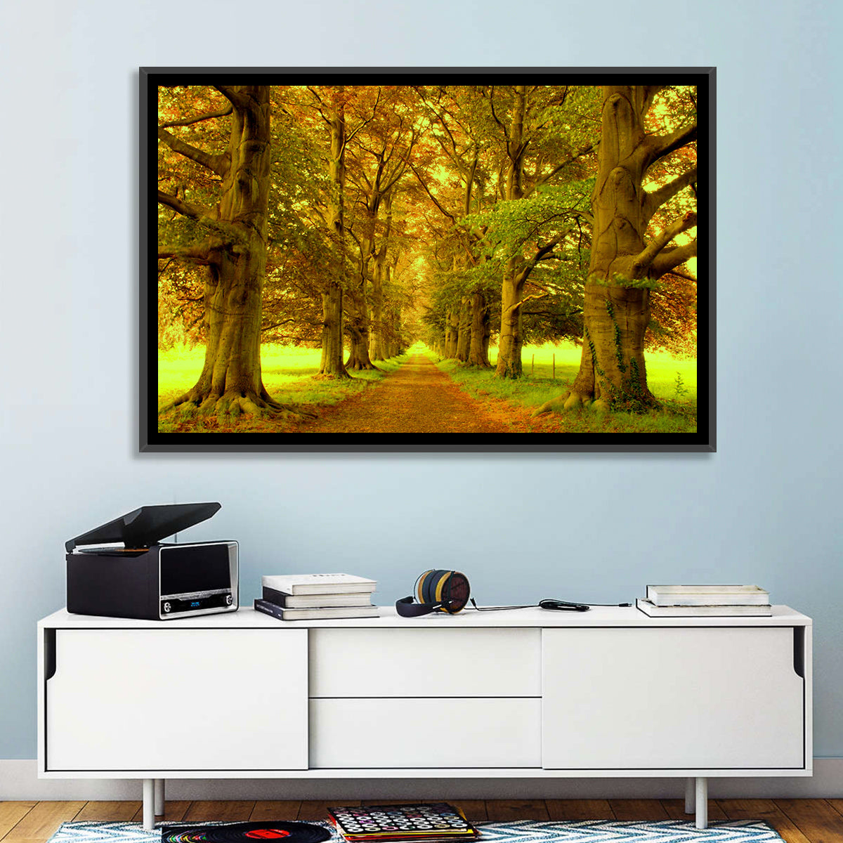 Beech Tree Lane at Golden Hour Wall Art in a room, landscape