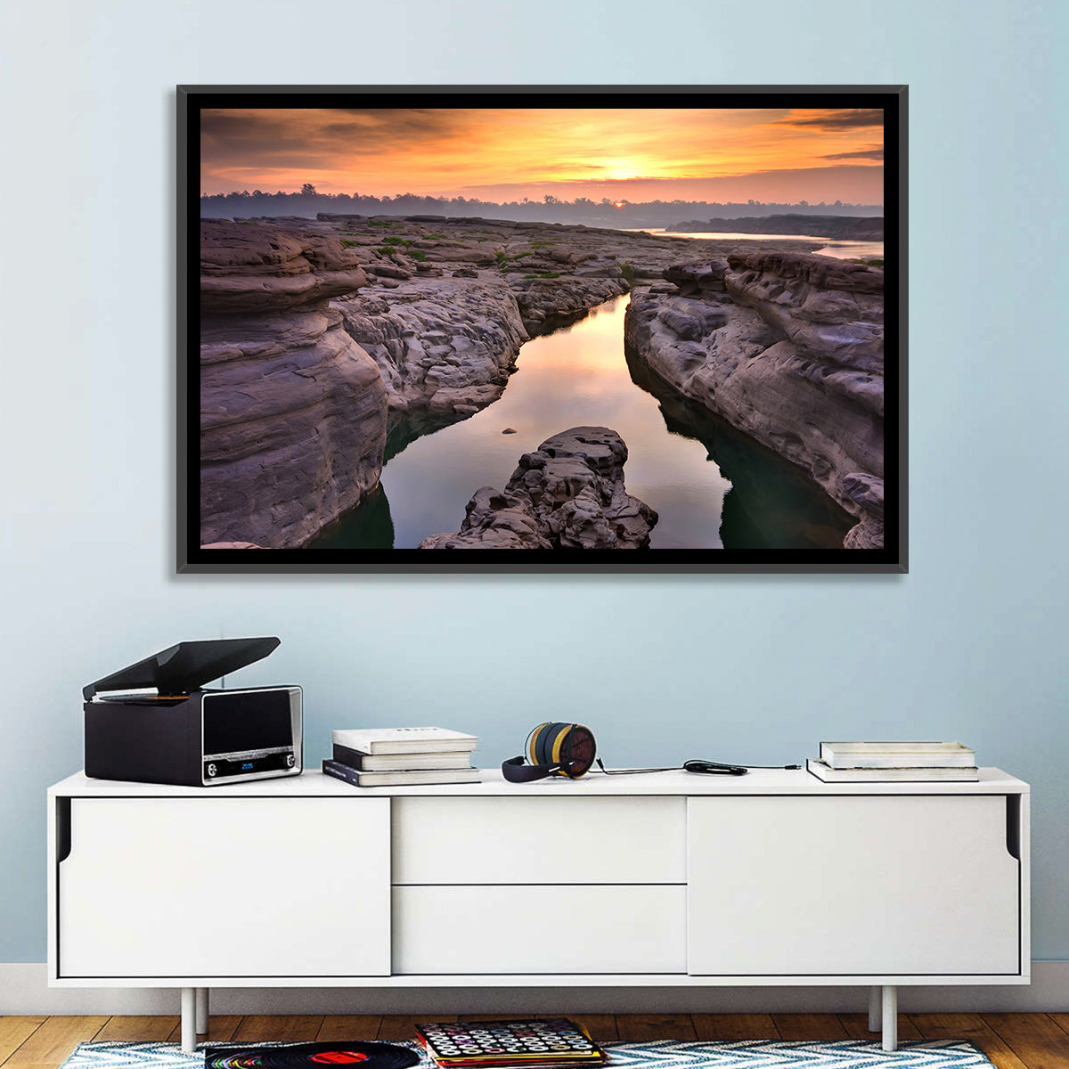 Sam Phan Bok Sunrise River Canyon Wall Art in a room, landscape