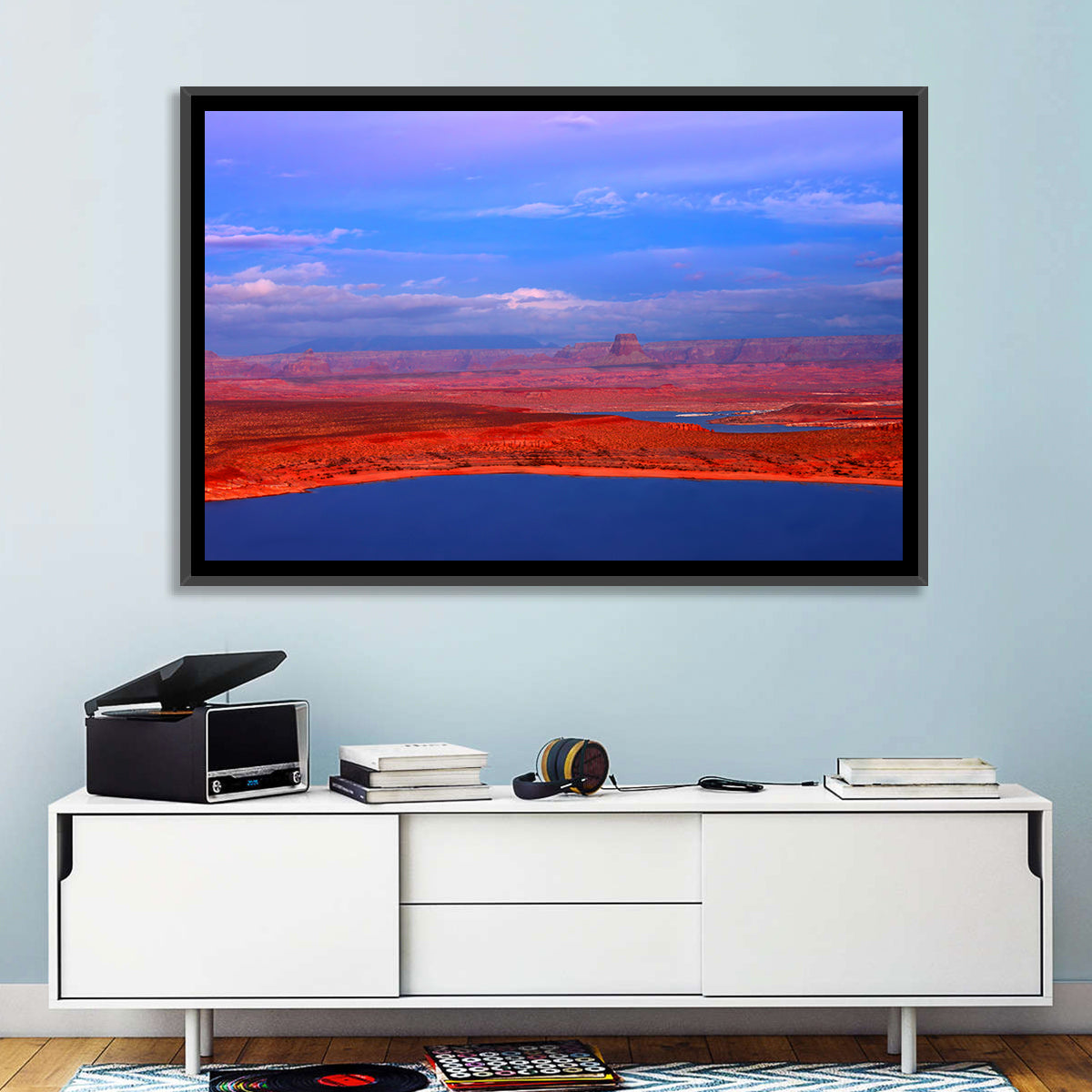 Lake Powell Sunset Wall Art in a room, landscape