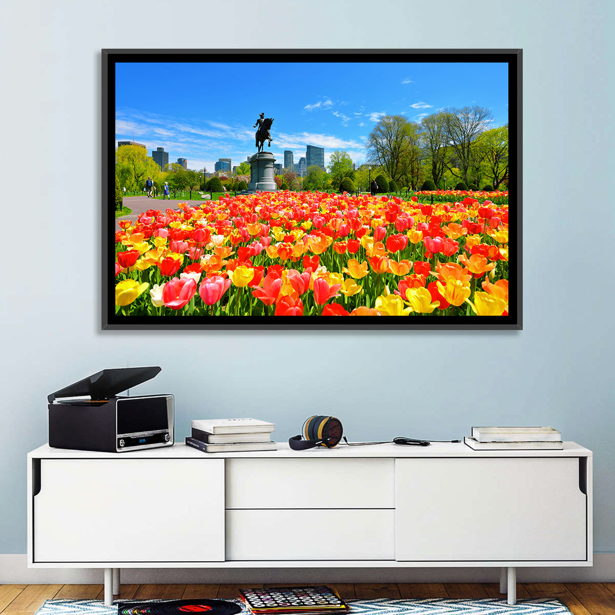 Boston Public Garden Tulips Wall Art in a room, landscape