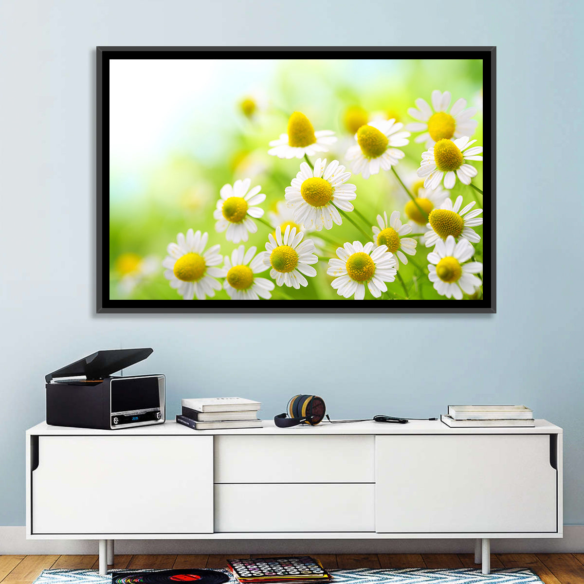 Chamomile Close-up Wall Art in a room, landscape
