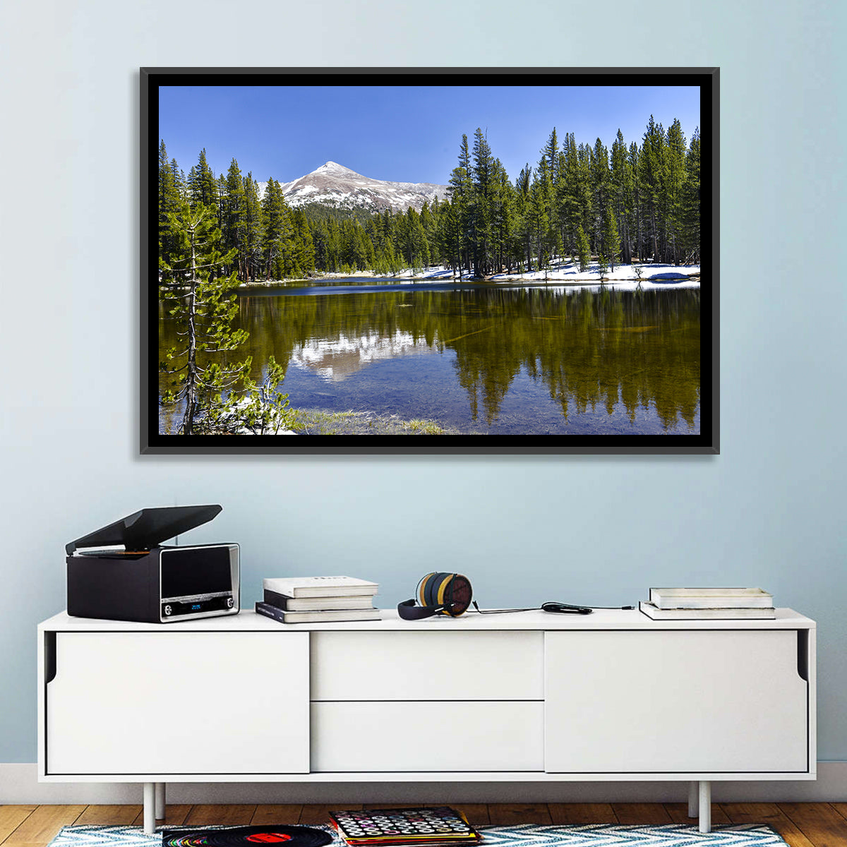 Yosemite Mountain Reflection Wall Art in a room, landscape