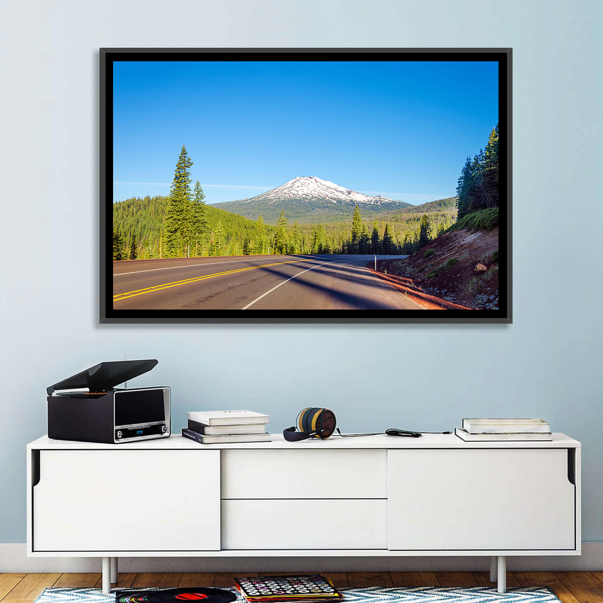 Highway to Mount Bachelor Wall Art in a room, landscape