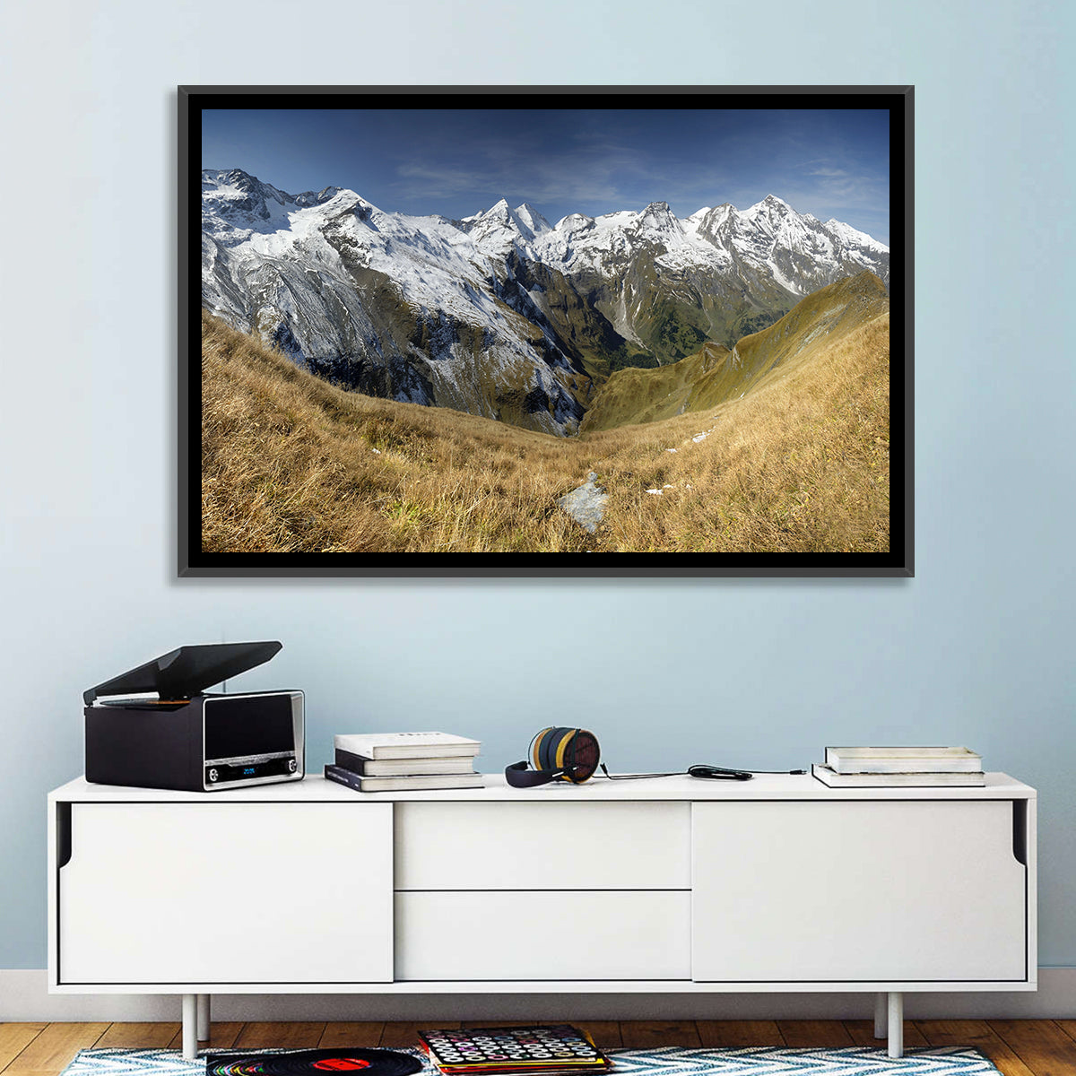 Crisp Alpine Valley with Snow-capped Peaks Wall Art
