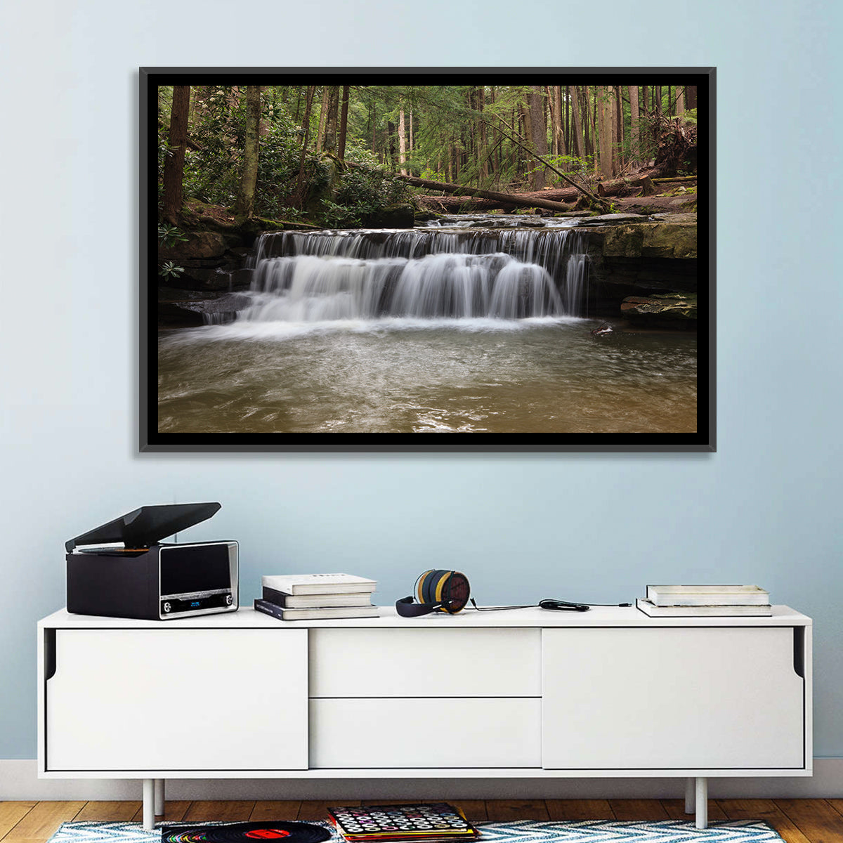Tolliver Waterfall Wall Art in a room, landscape