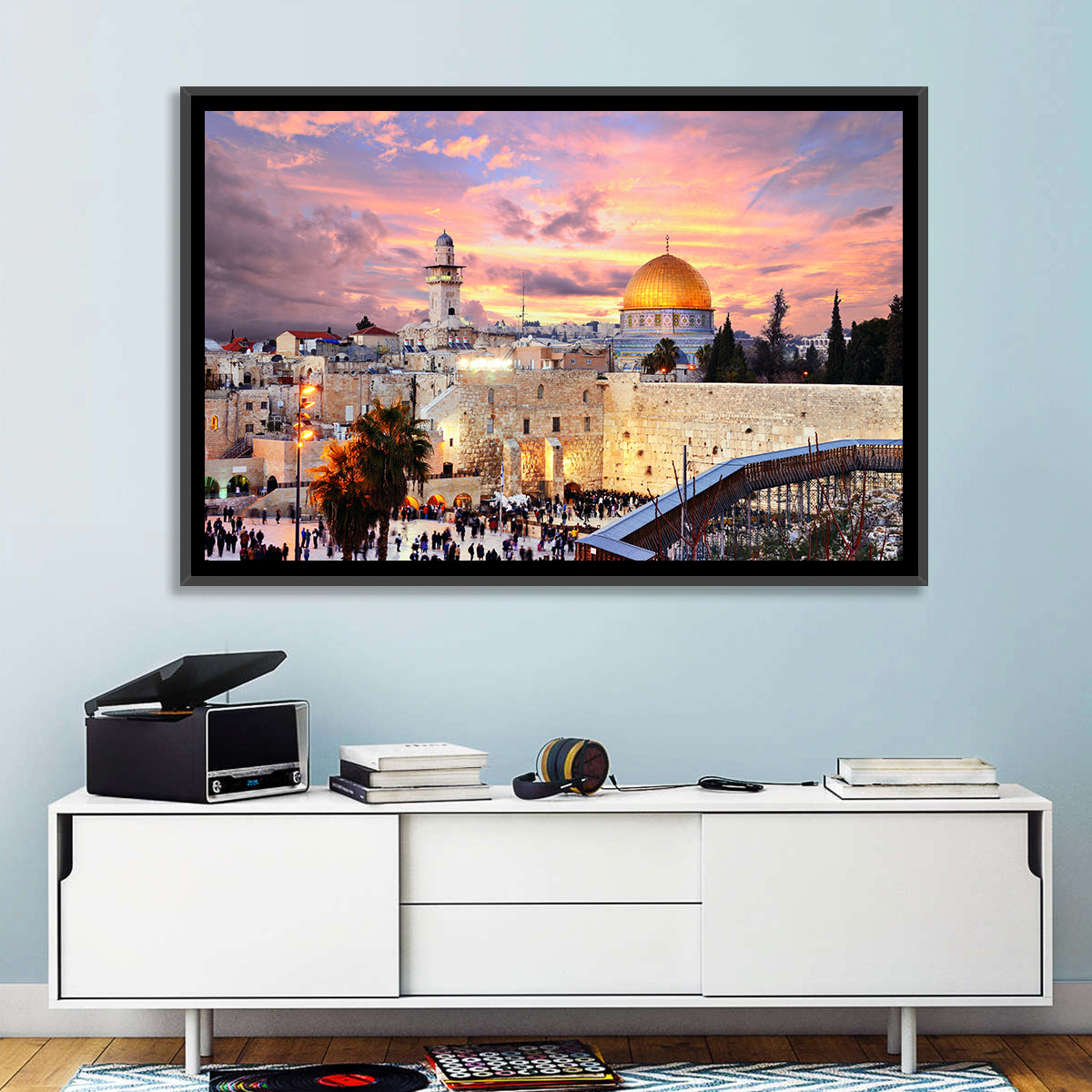 Jerusalem Old City Sunset Wall Art in a room, landscape