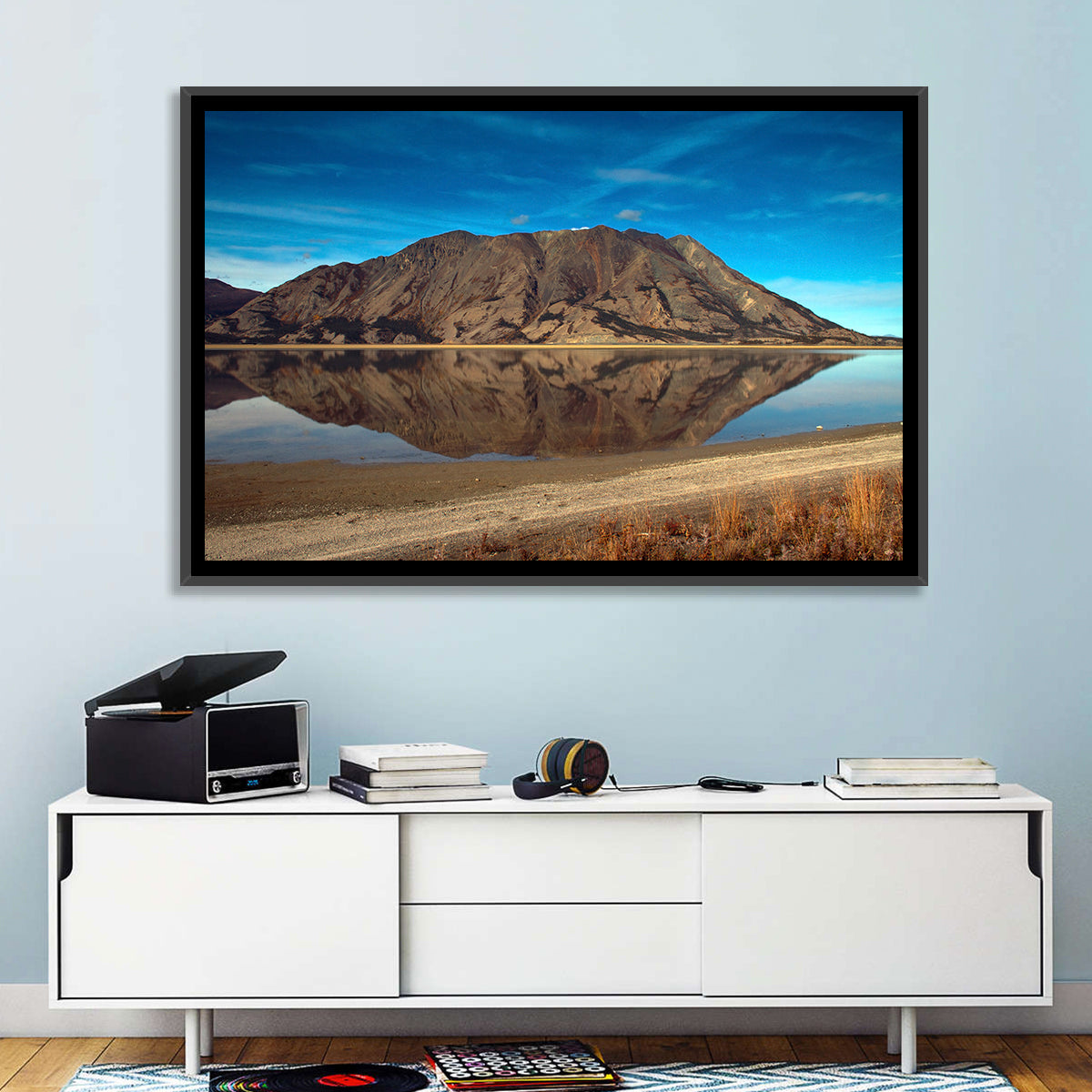 Rocky Peak Reflection, Kluane Lake Wall Art in a room, landscape