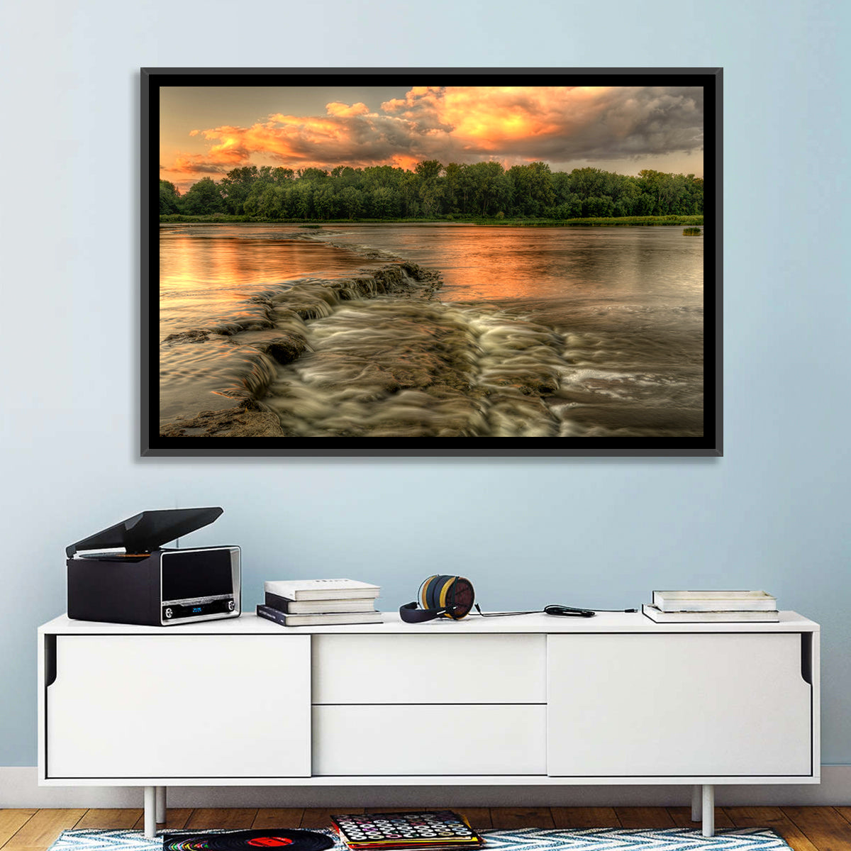 Maumee River Sunset Wall Art in a room, landscape