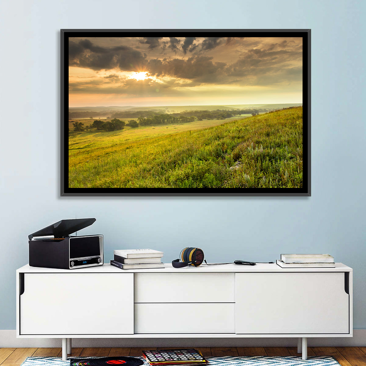 Kansas Tallgrass Prairie Wall Art in a room, landscape