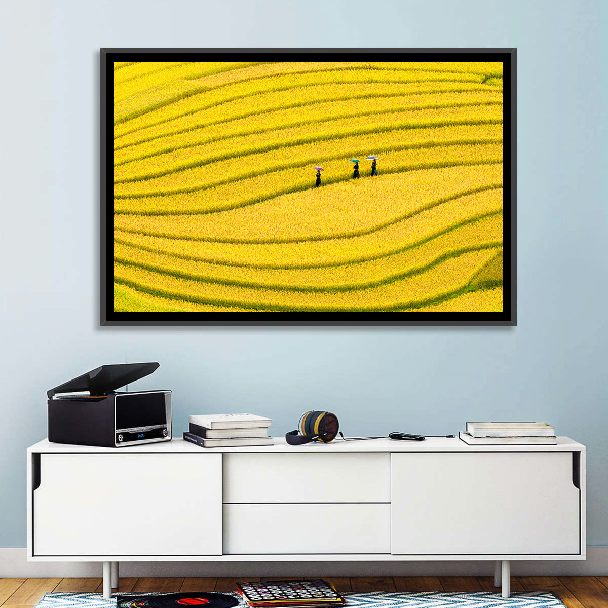 Golden Rice Terraces with Umbrellas Wall Art