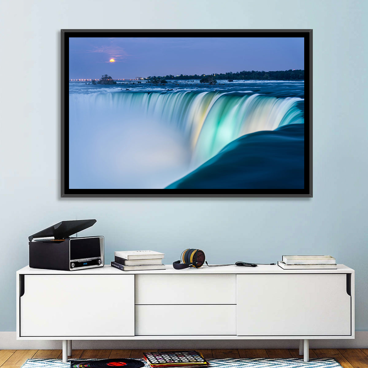 Horseshoe Falls by Moonlight Wall Art in a room, landscape
