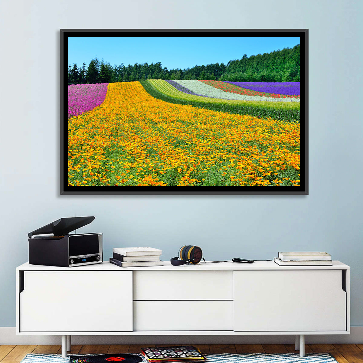 Tomita Flower Fields, Nakafurano Wall Art in a room, landscape