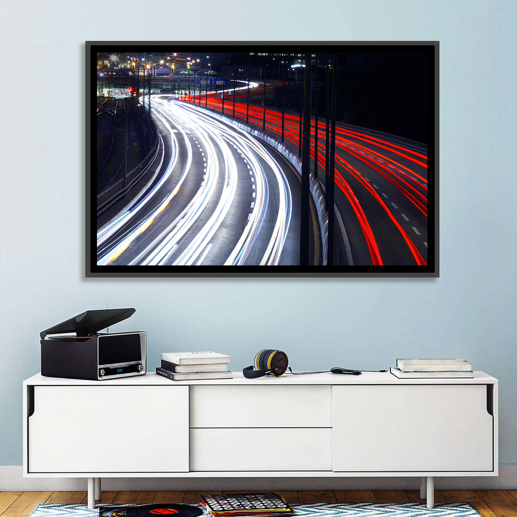 Night Highway Light Trails Wall Art