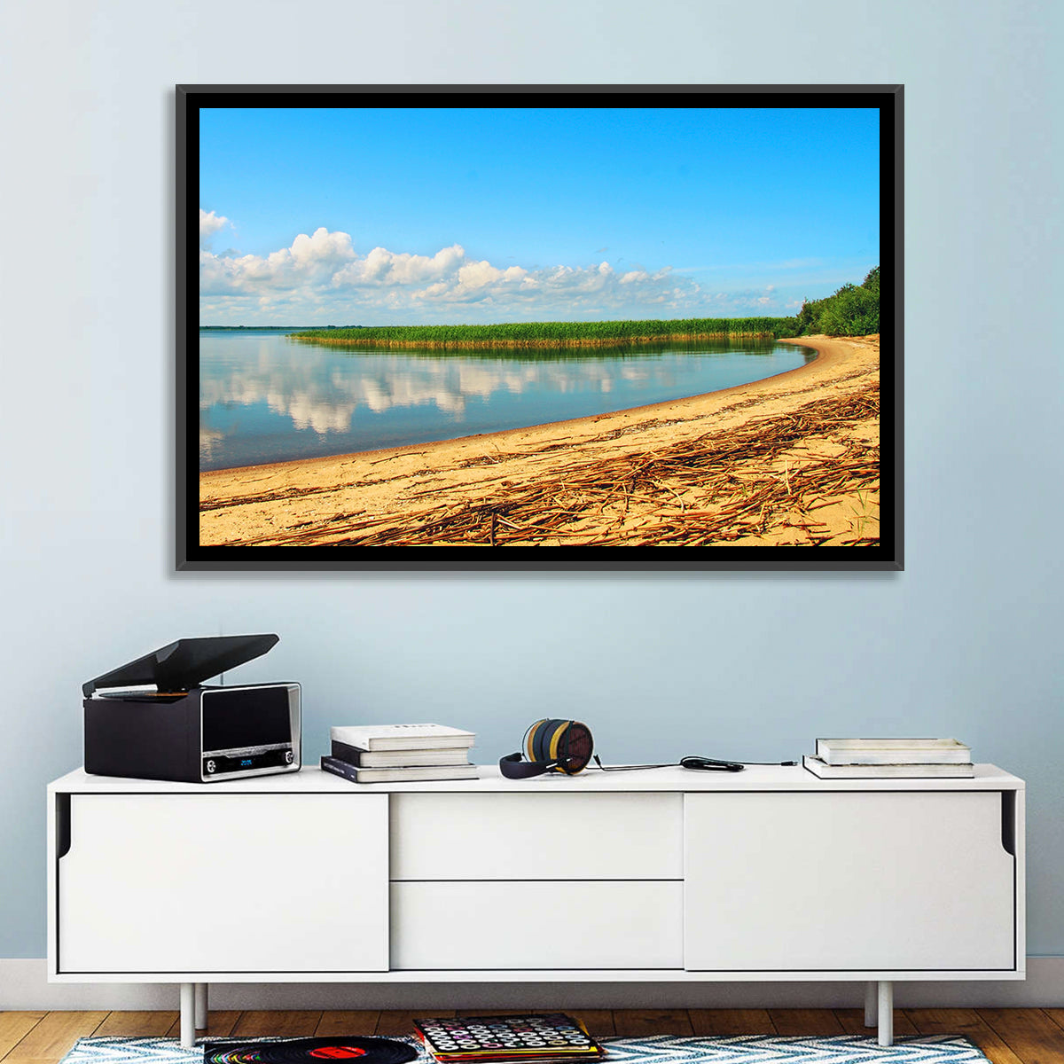 Lake Pskov Shoreline Wall Art in a room, landscape