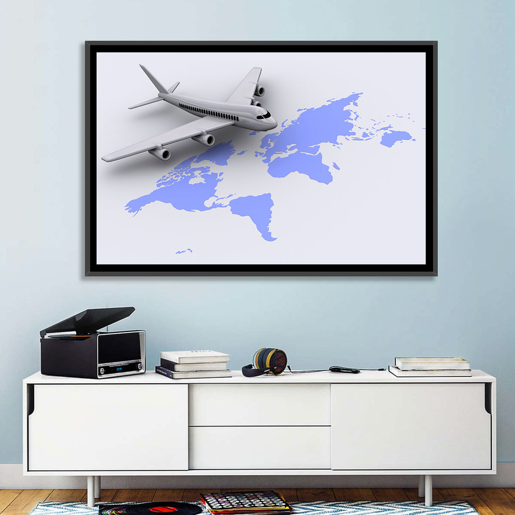 Airplane Over World Map Wall Art