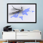 Airplane Over World Map Wall Art