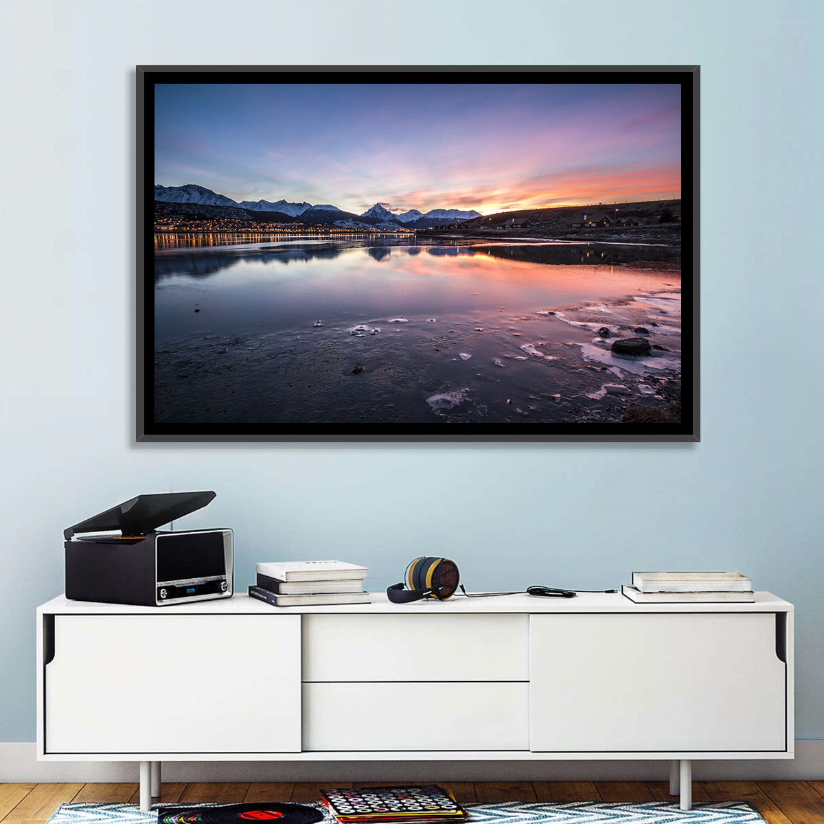 Ushuaia Twilight Reflection Wall Art in a room, landscape