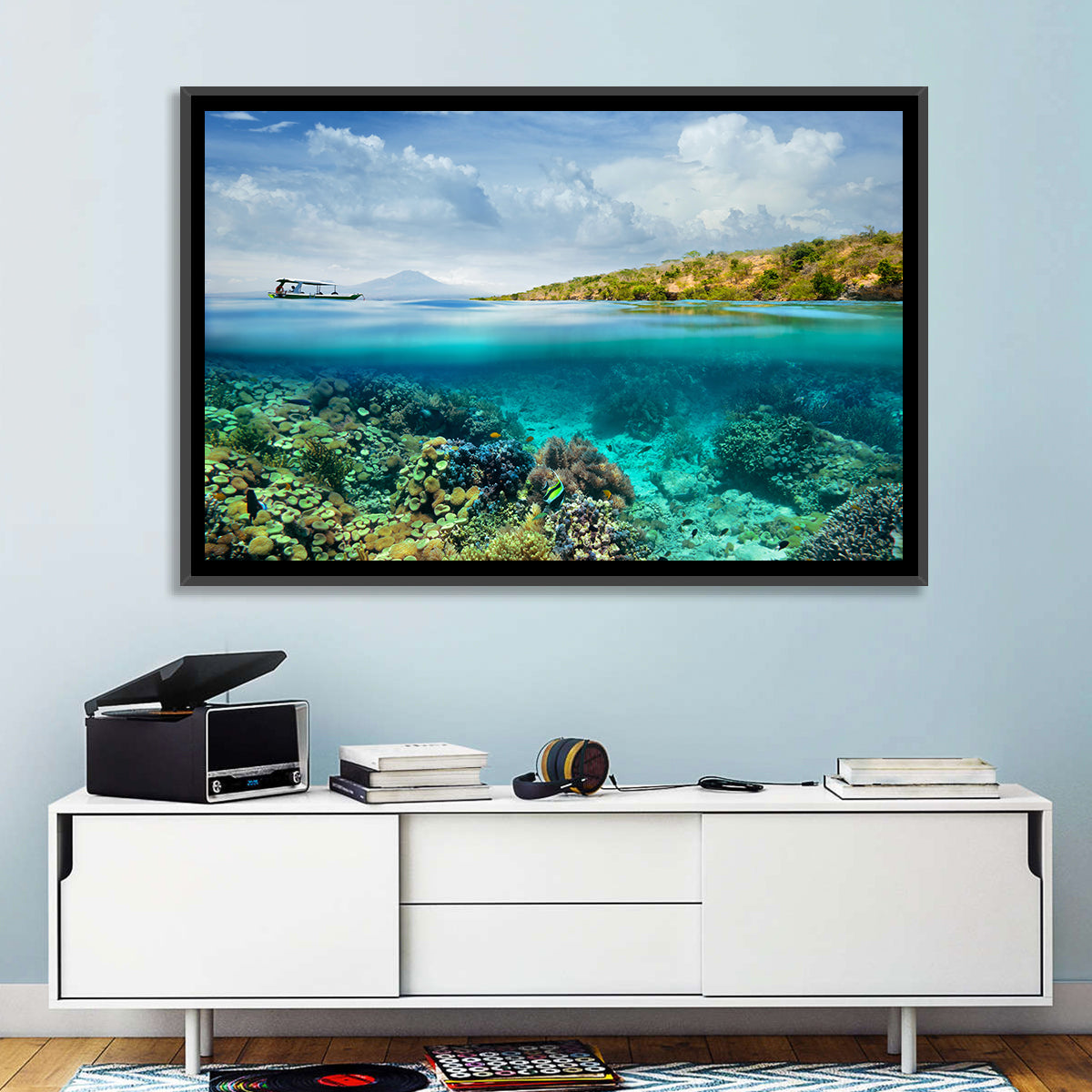 Menjangan Island Split View Wall Art in a room, landscape