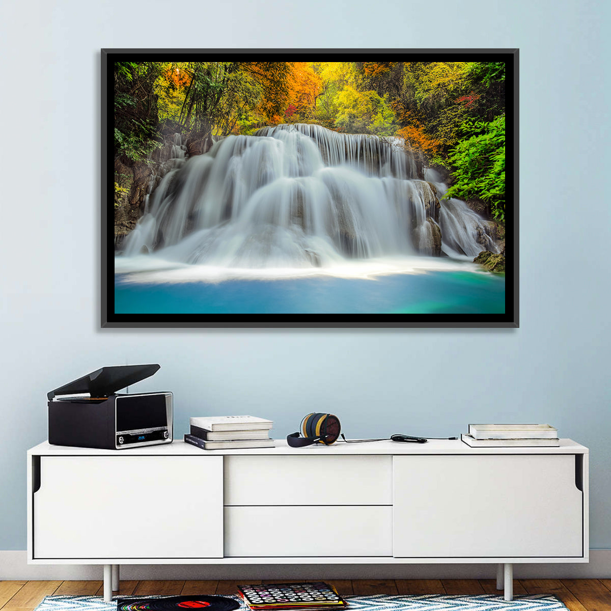 Erawan Falls Cascade Wall Art in a room, landscape