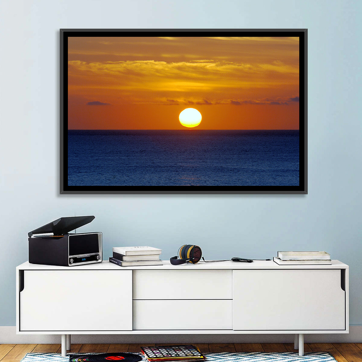 Golden Pacific Sunrise Wall Art in a room, landscape