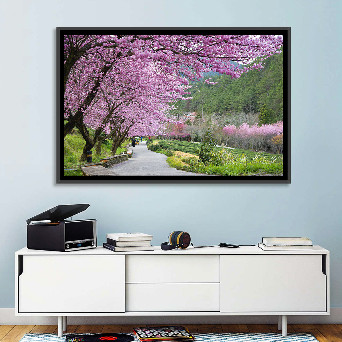 Sakura Garden Taiwan Wall Art in a room, landscape