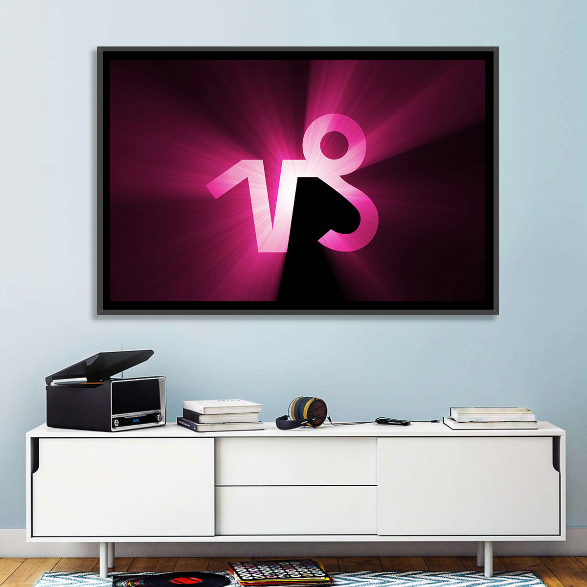 Glowing Capricorn Symbol Wall Art in a room, landscape