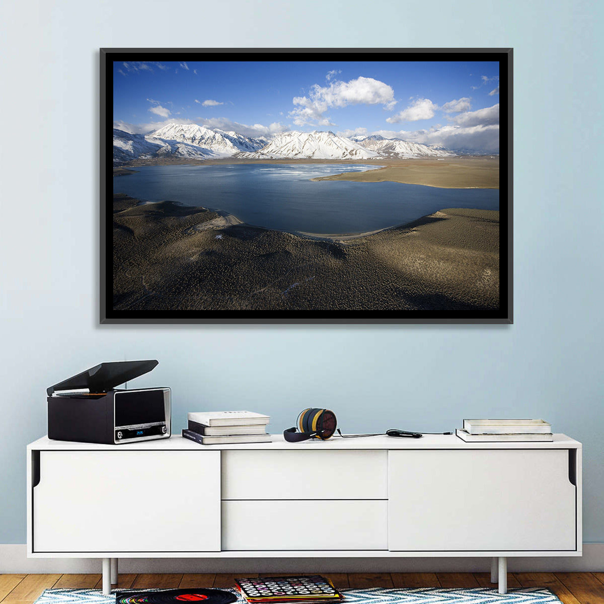 Lake Crowley Aerial View Wall Art in a room, landscape