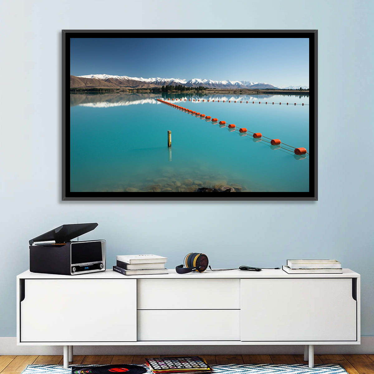 Lake Ruataniwha Reflection Wall Art in a room, landscape