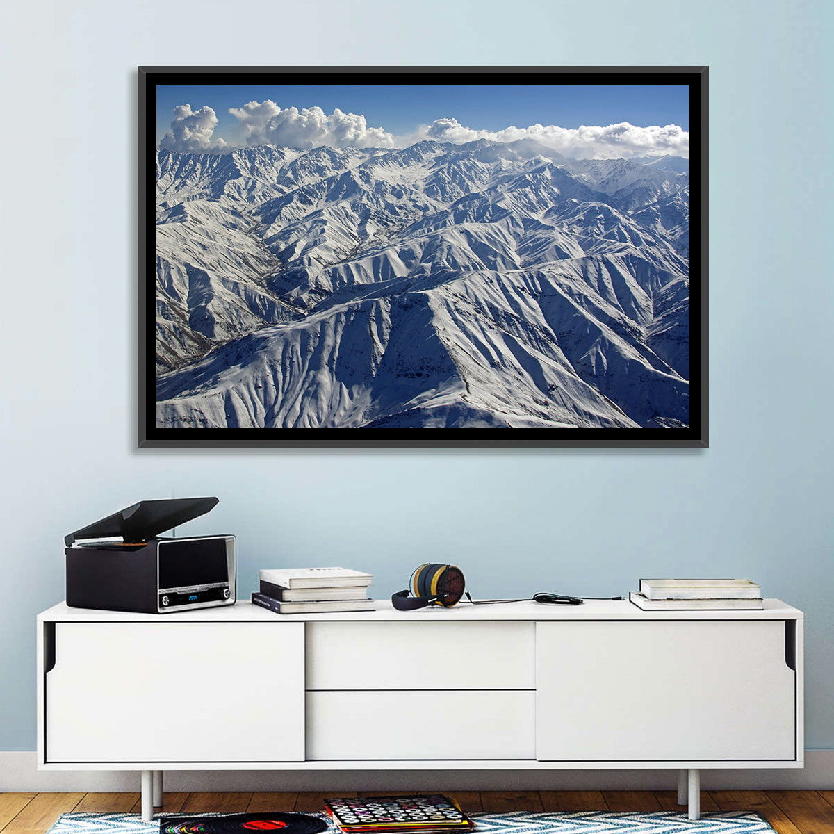 Snow-capped Afghan Mountains Wall Art in a room, landscape