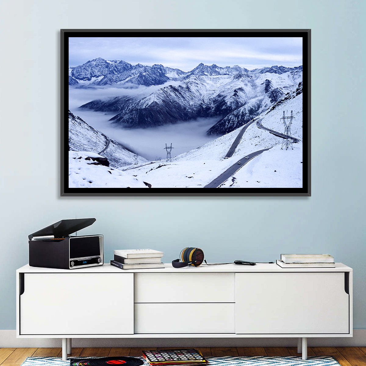 Sichuan Snowy Mountain Pass Wall Art in a room, landscape